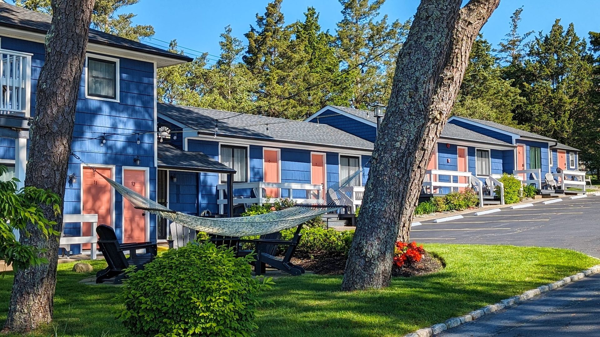 Charming pink doors at Ocean View Terrace Inn Hampton Bays